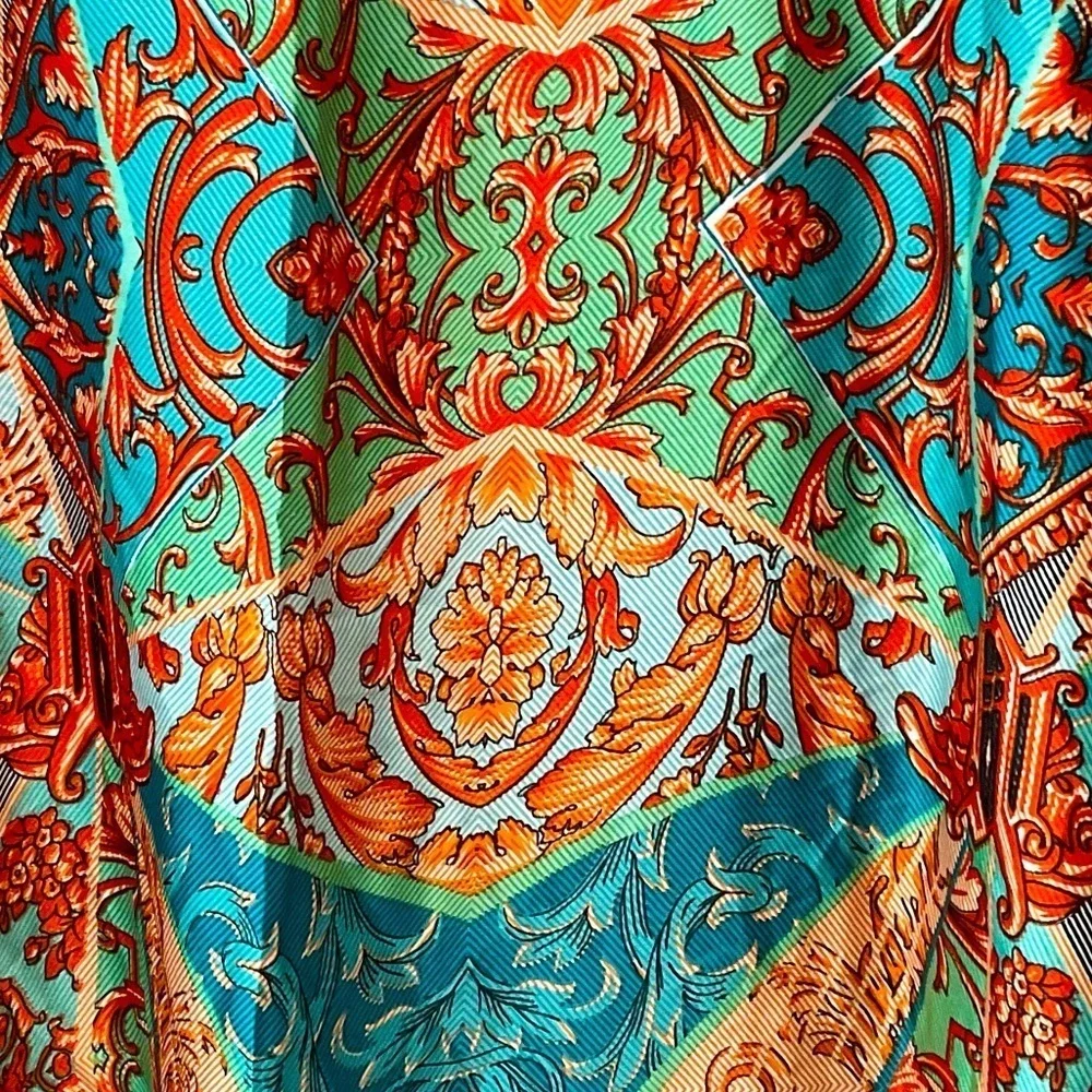 Boohoo Satin Boho Kimono Cover Up Turquoise Paisley Beach Resort S